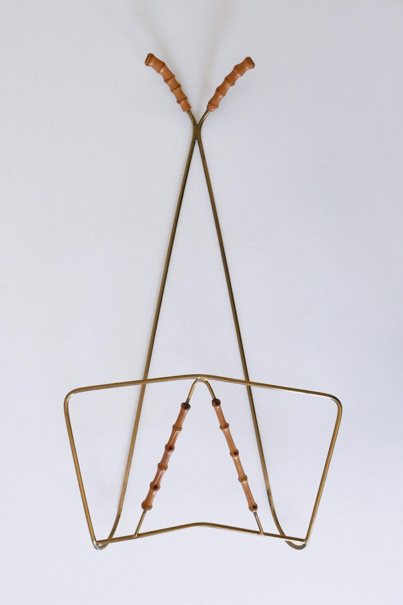 Lovely Mid-Century Wall-Mounted Brass & Bamboo Magazine Rack Germany 1960s For Sale 5