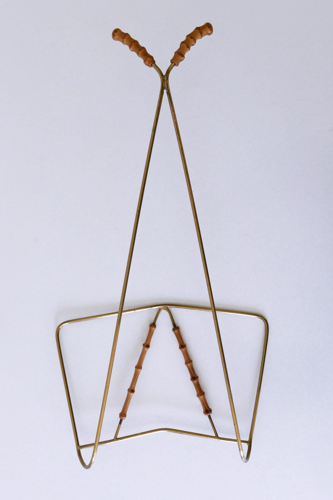 Lovely Mid-Century Wall-Mounted Brass & Bamboo Magazine Rack Germany 1960s For Sale 9