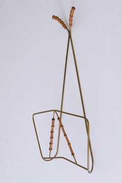 Lovely Mid-Century Wall-Mounted Brass & Bamboo Magazine Rack Germany 1960s