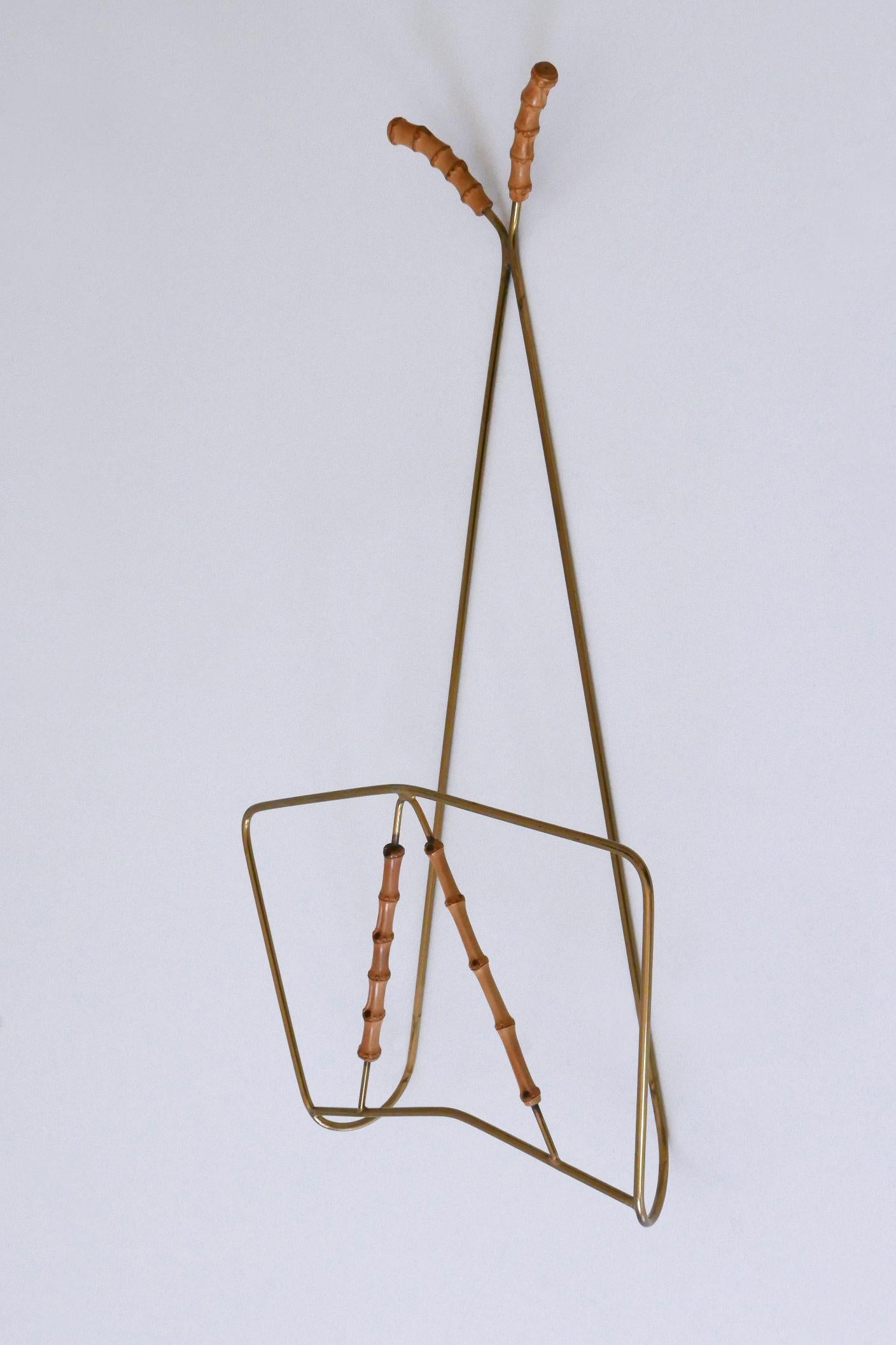 Mid-Century Modern Lovely Mid-Century Wall-Mounted Brass & Bamboo Magazine Rack Germany 1960s For Sale