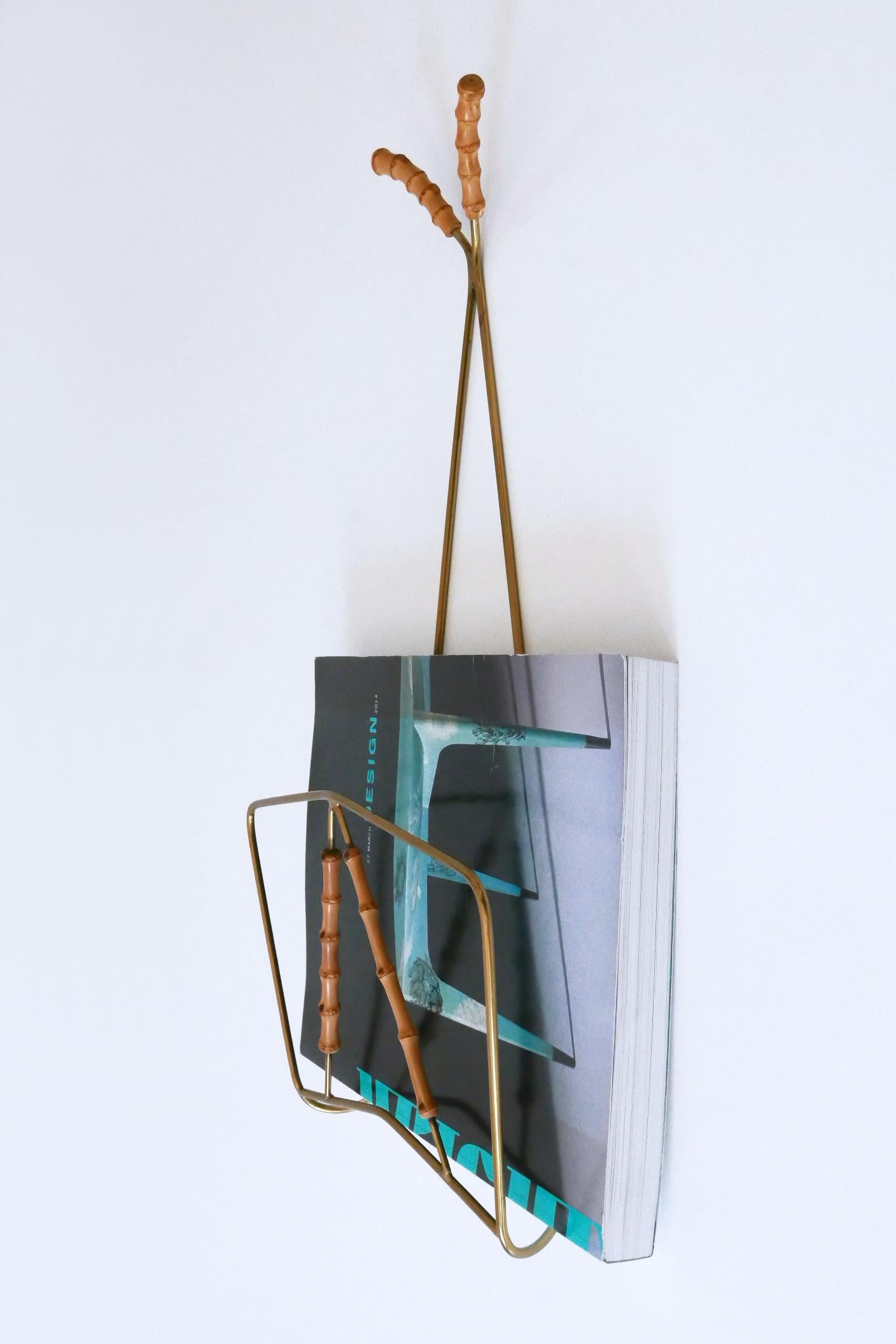 Lovely Mid-Century Wall-Mounted Brass & Bamboo Magazine Rack Germany 1960s In Good Condition For Sale In Munich, DE