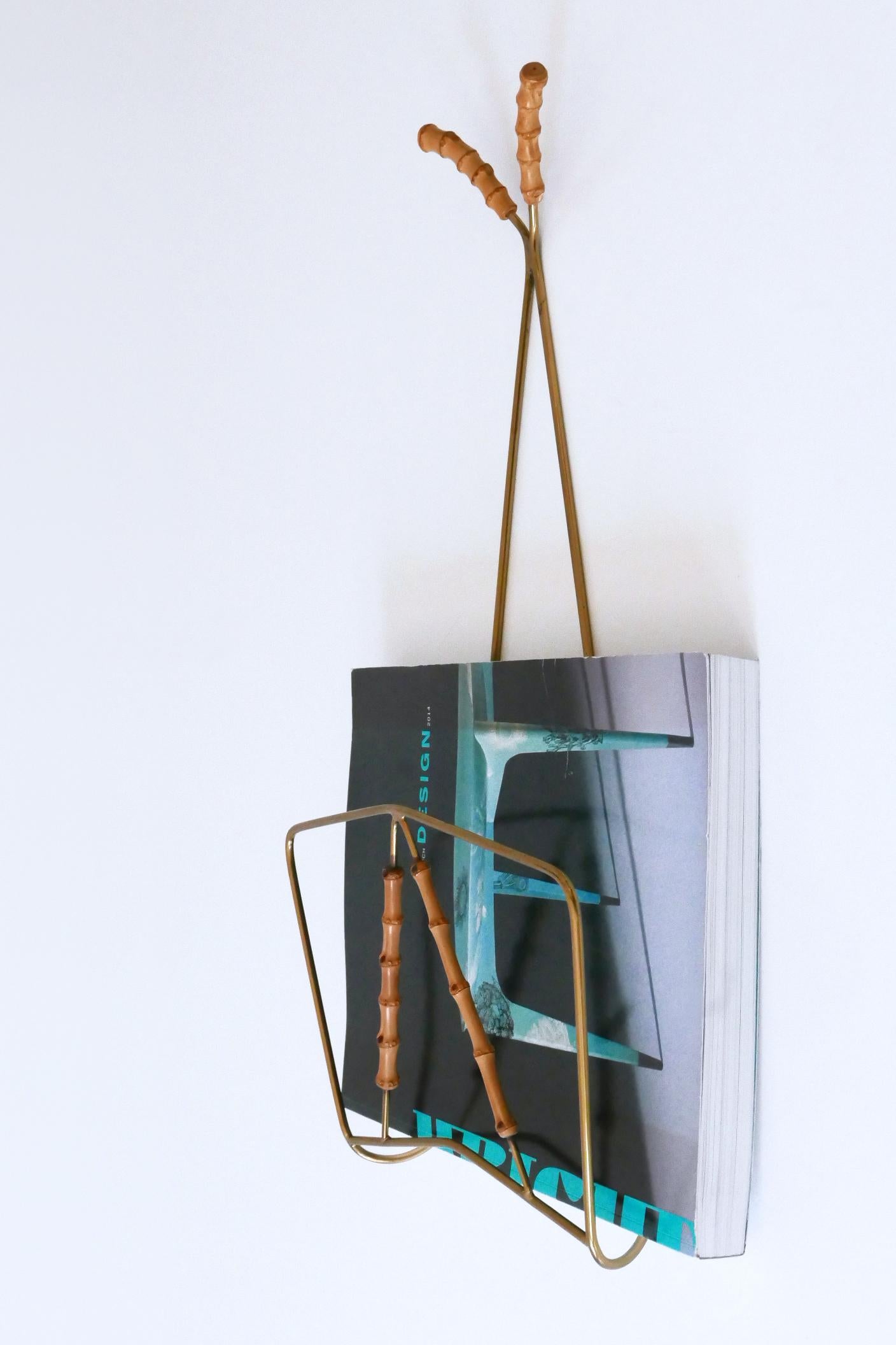 Mid-20th Century Lovely Mid-Century Wall-Mounted Brass & Bamboo Magazine Rack Germany 1960s For Sale