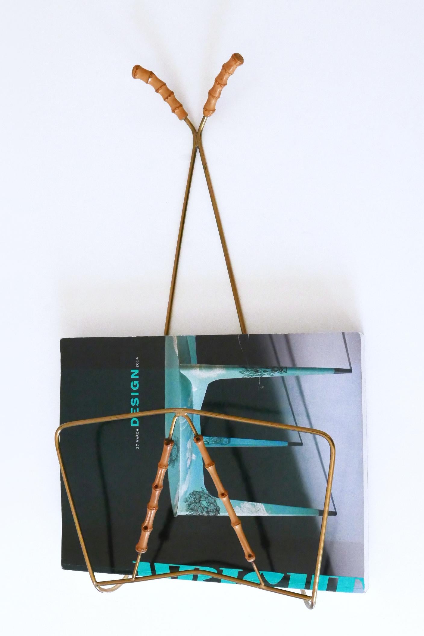 Lovely Mid-Century Wall-Mounted Brass & Bamboo Magazine Rack Germany 1960s For Sale 1