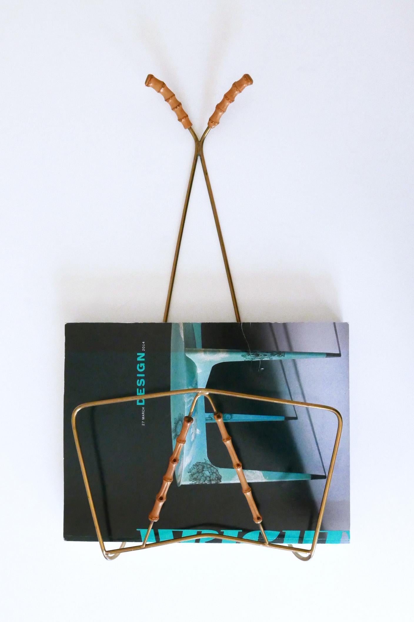 Lovely Mid-Century Wall-Mounted Brass & Bamboo Magazine Rack Germany 1960s For Sale 2