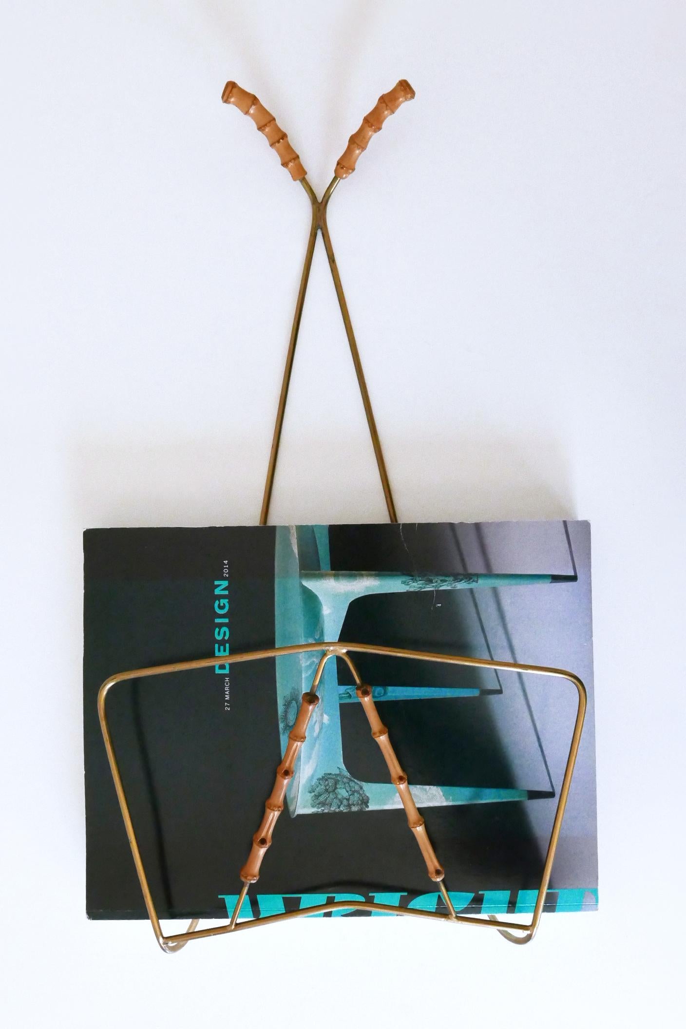 Lovely Mid-Century Wall-Mounted Brass & Bamboo Magazine Rack Germany 1960s For Sale 3