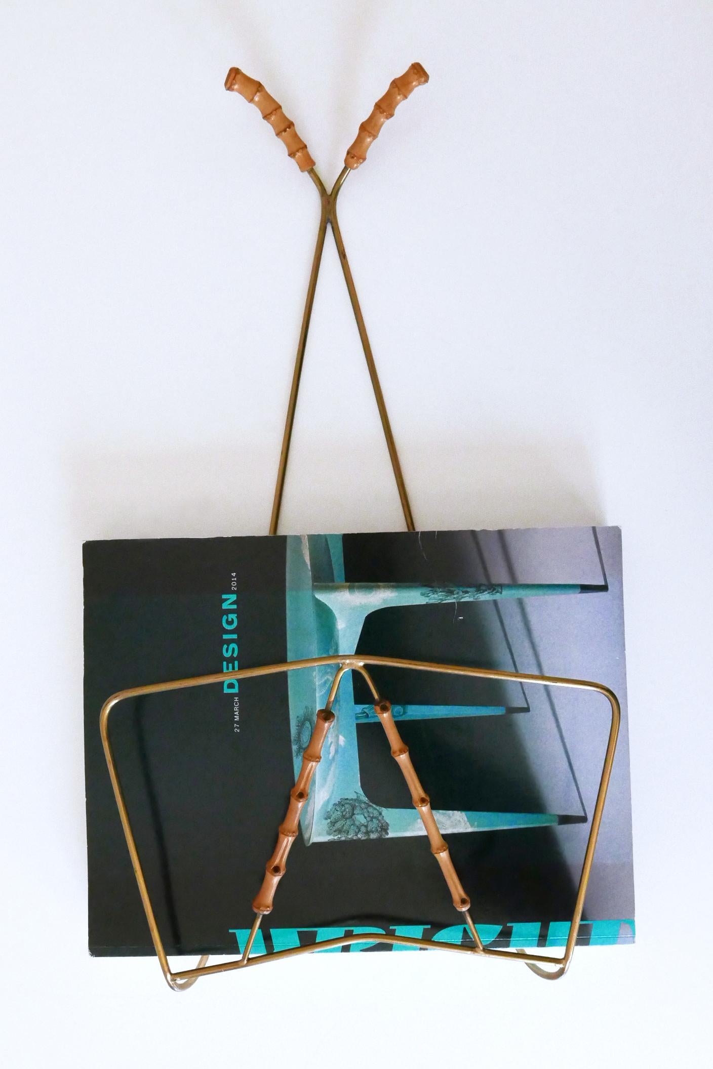 Lovely Mid-Century Wall-Mounted Brass & Bamboo Magazine Rack Germany 1960s For Sale 4