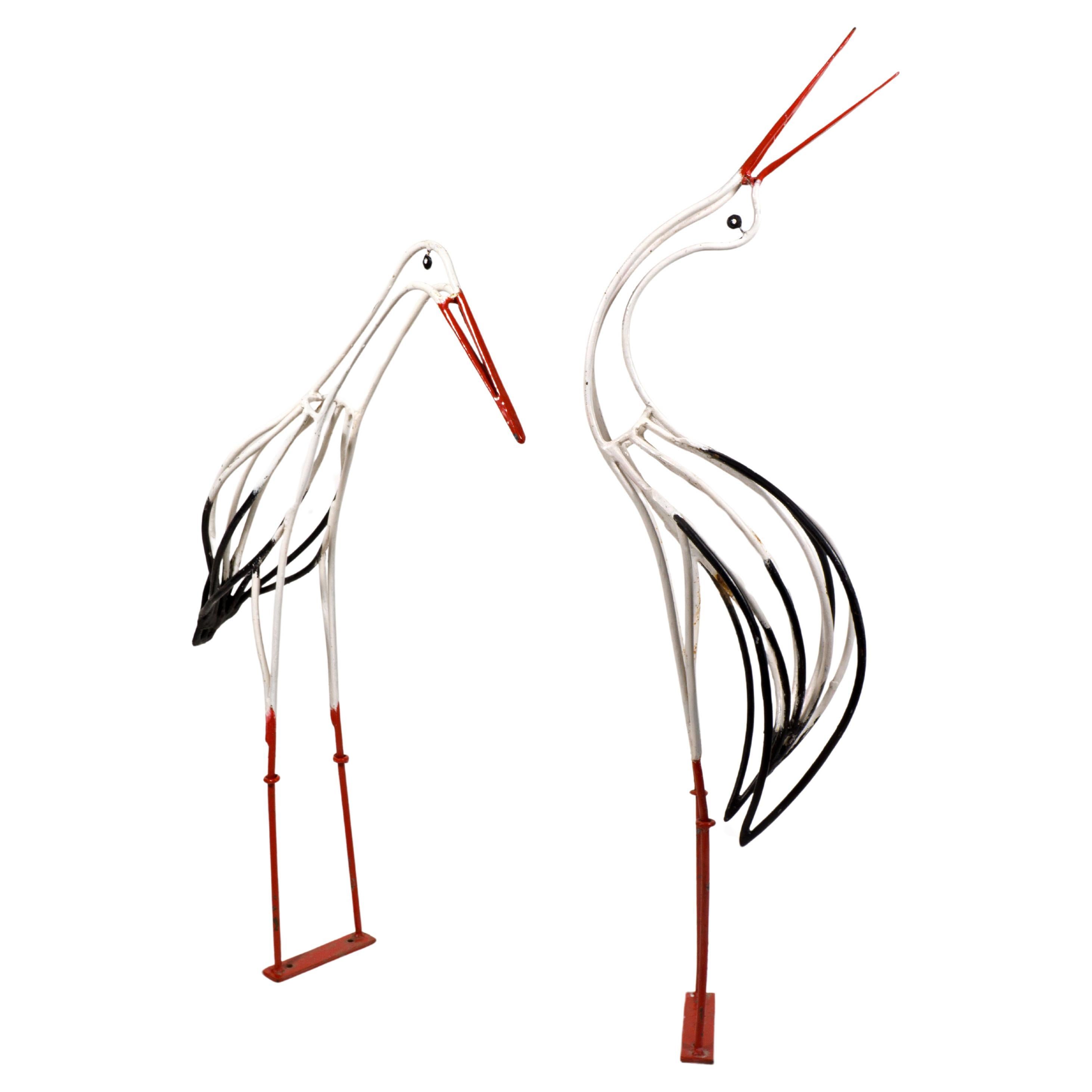 Mid-Century Modern Lovely Midcentury Life-size Pair of 1950s Wrought Iron Stork Sculptures For Sale