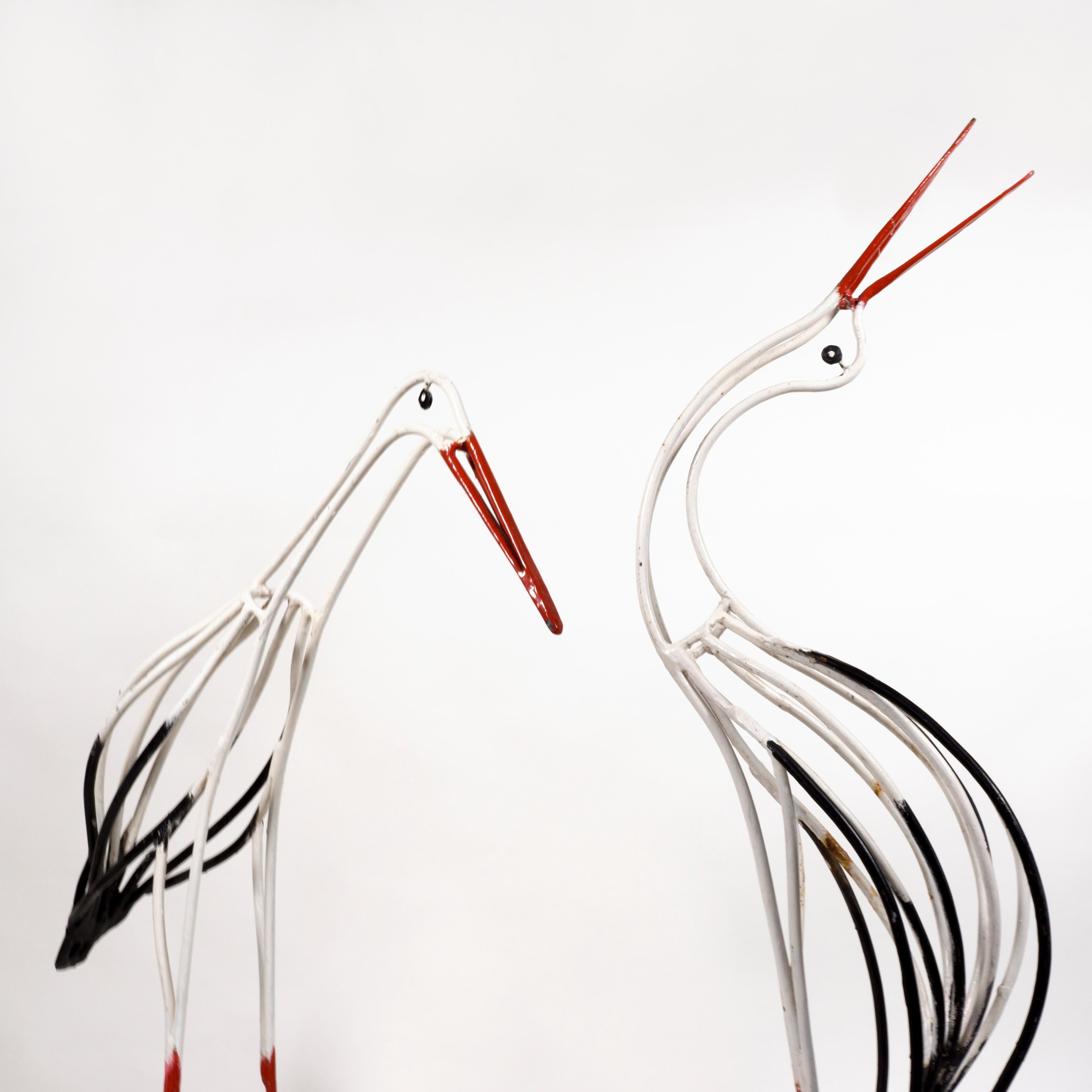 Lovely Midcentury Life-size Pair of 1950s Wrought Iron Stork Sculptures For Sale 1