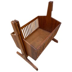 Lovely Midcentury Solid Walnut Studio Craft Baby Child Swinging Bassinet Crib