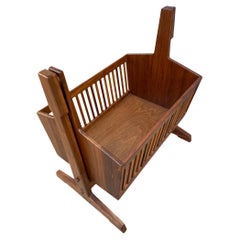 Lovely Midcentury Solid Walnut Studio Craft Baby Child Swinging Bassinet Crib