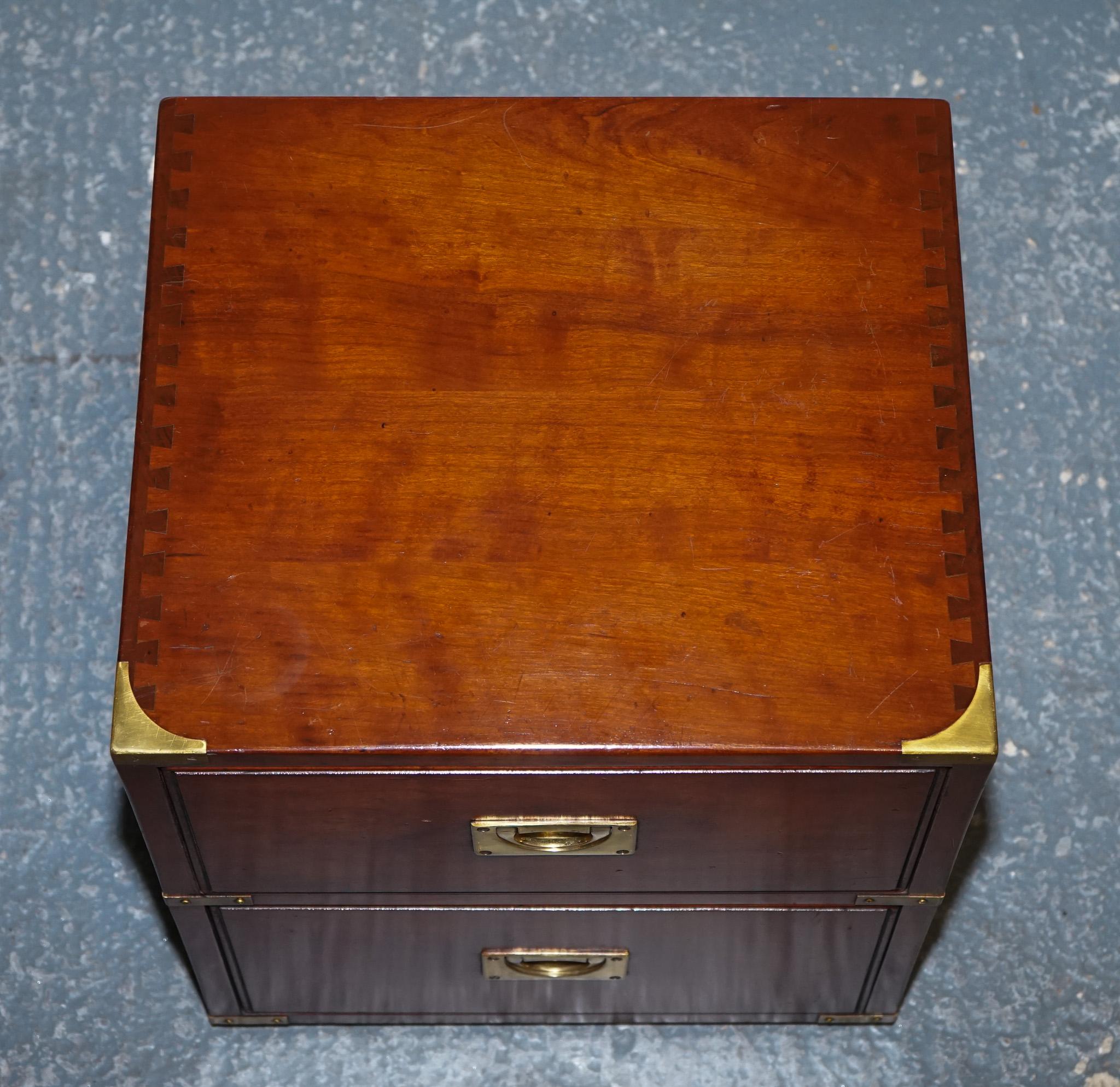 British LOVELY MILITARY CAMPAIGN HARRODS KENNEDY BEDSIDE NiGHTSTAND TWO DRAWERS For Sale