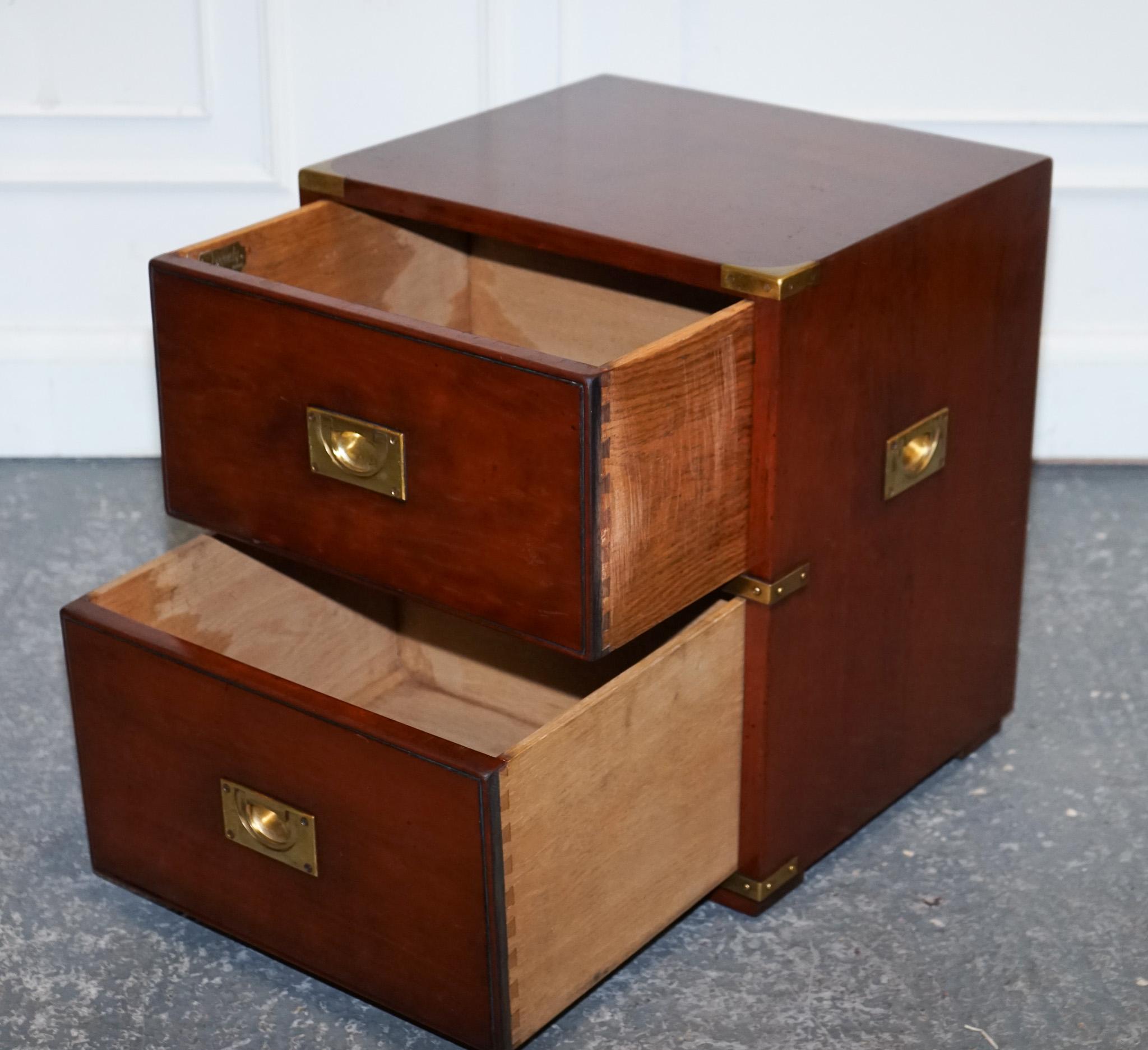 Hardwood LOVELY MILITARY CAMPAIGN HARRODS KENNEDY BEDSIDE NiGHTSTAND TWO DRAWERS For Sale