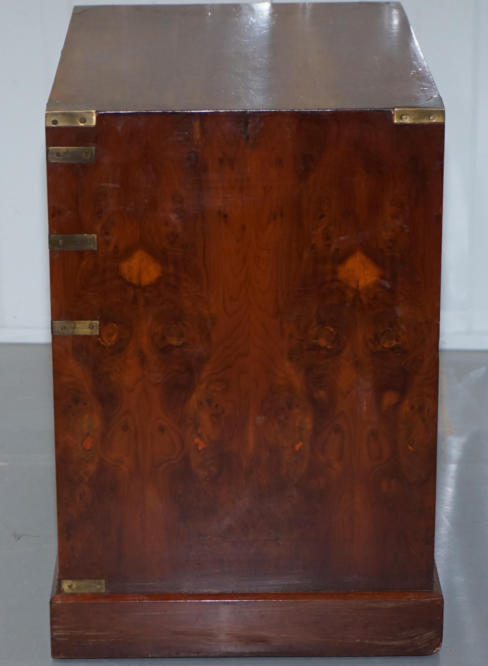 Lovely Military Campaign Small Drawers Burr Yew Wood Green Leather Butlers Tray 6