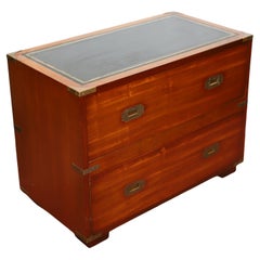 Lovely Military Campaign Style Leather Top Two Drawers Chest