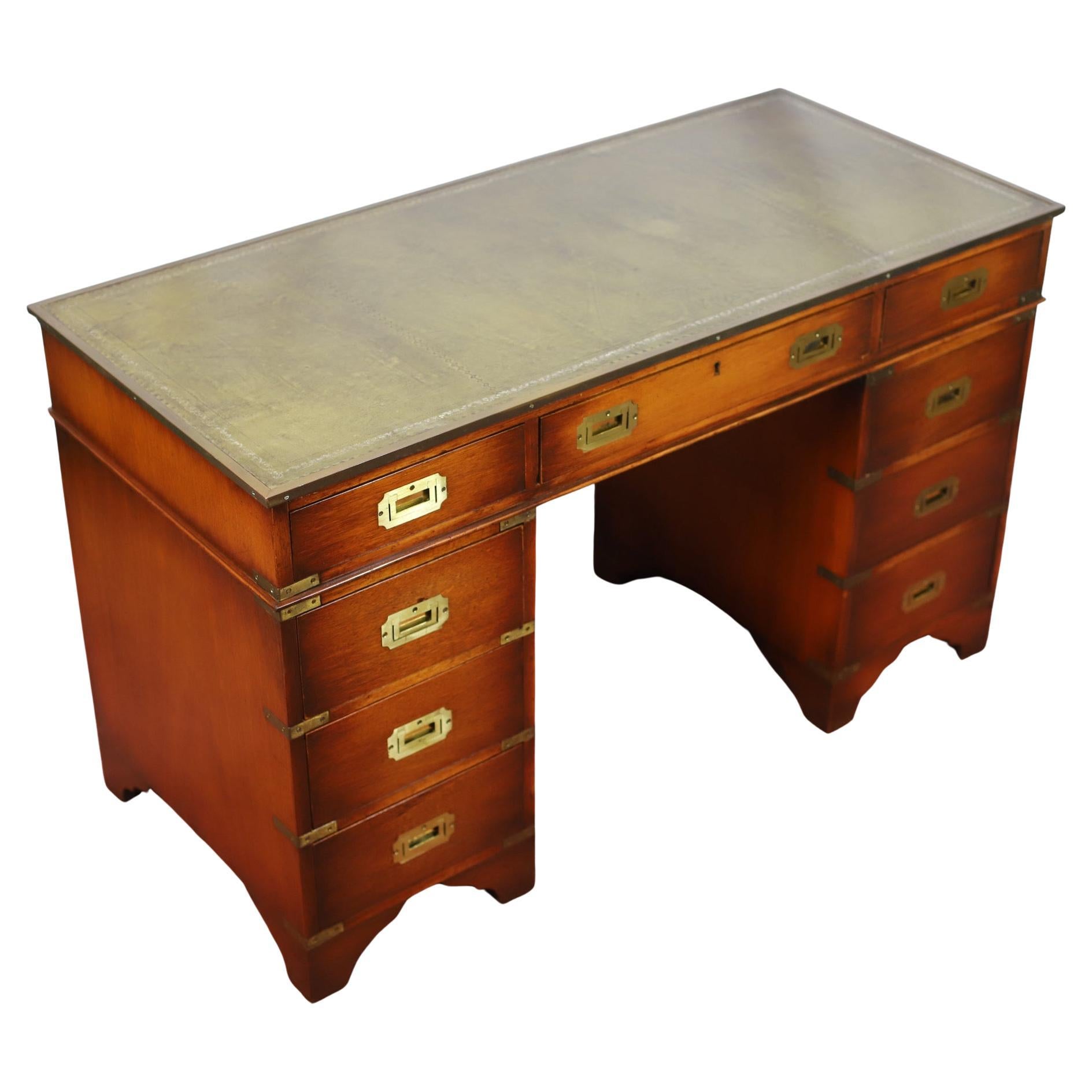 Lovely Military Campaign Style Pedestal Desk