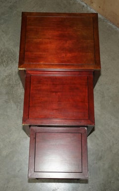 LOVELY MILITARY CAMPAiGN VINTAGE HARDWOOD NEST OF SIDE END WINE OR LAMP TABLES