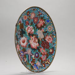 Lovely Millefiori Antique Japanese Wall Dish Bronze Flowers Cloisonne, 19th C.