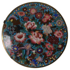 Lovely Millefiori Antique Japanese Wall Dish Bronze Flowers Cloisonne, 19th C.