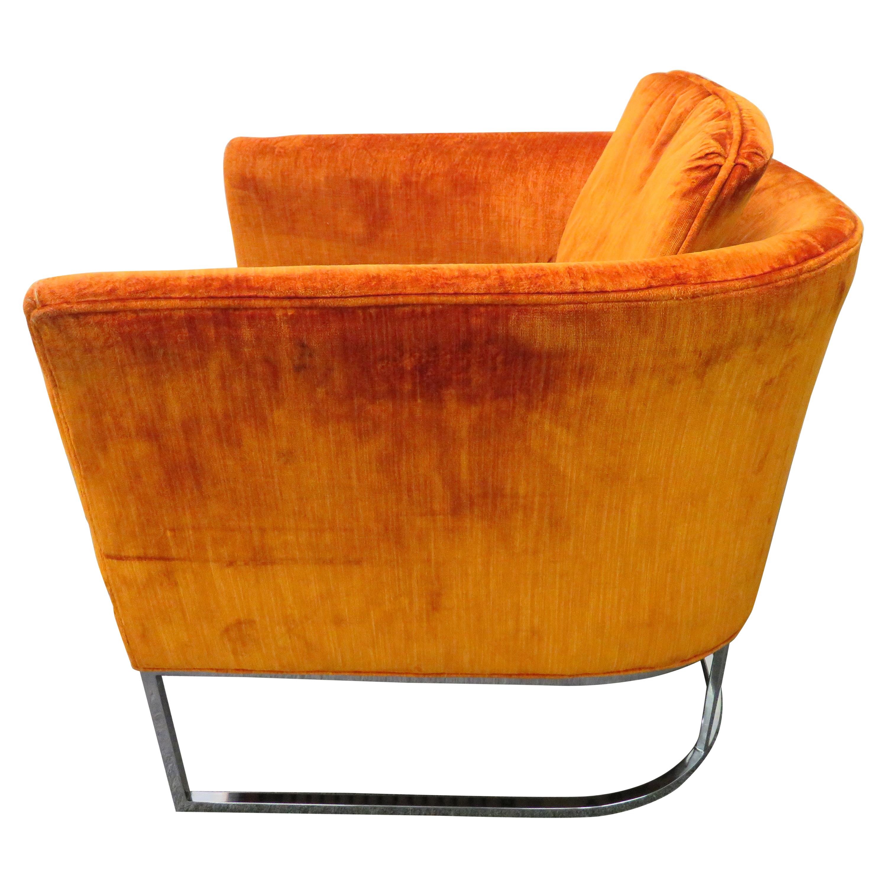 Lovely Milo Baughman Style Chrome Thin Frame Barrel Back Lounge Chair Midcentury