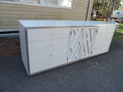 Lovely Milo Baughman Style Lattice Front Aluminum Edge Credenza Mid Century