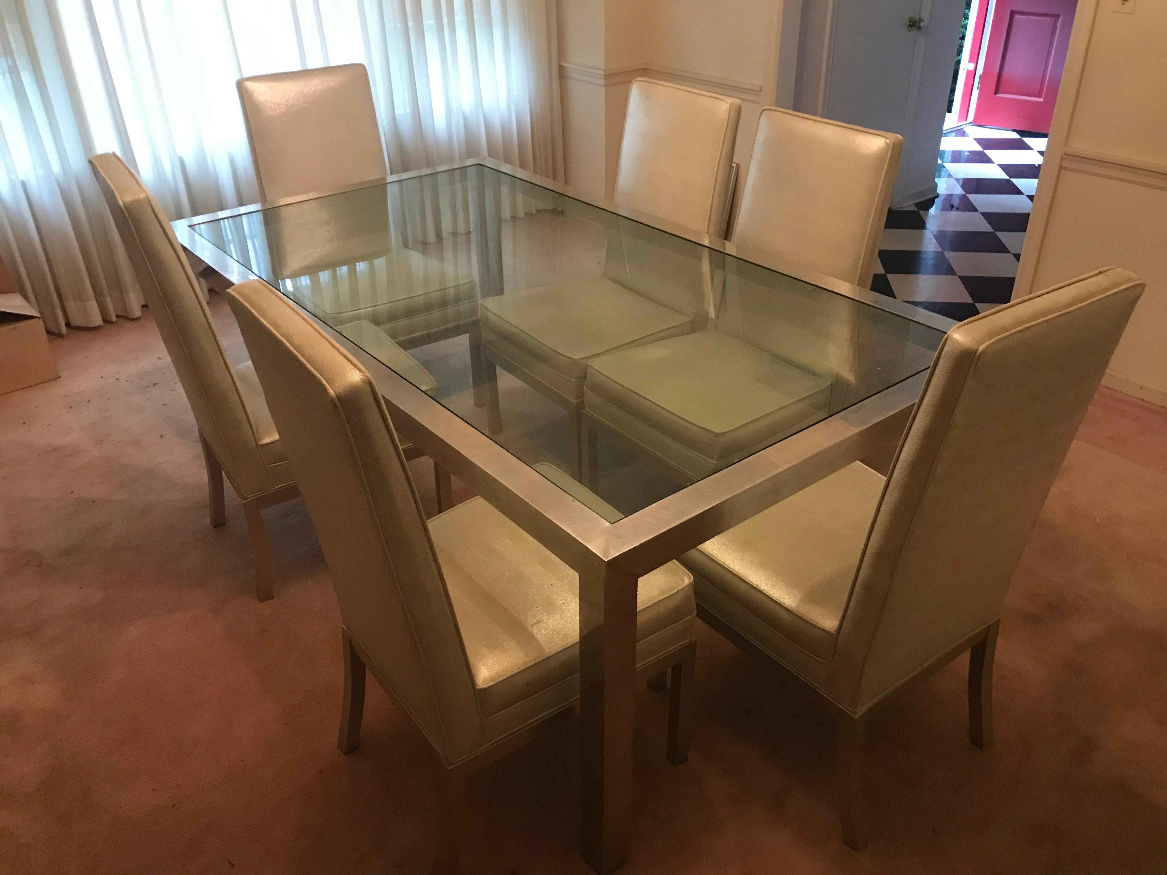 Lovely Milo Baughman Thick Chunky Aluminum Parson Style Dining Table Midcentury For Sale 8