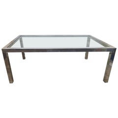 Lovely Milo Baughman Thick Chunky Aluminum Parson Style Dining Table Midcentury