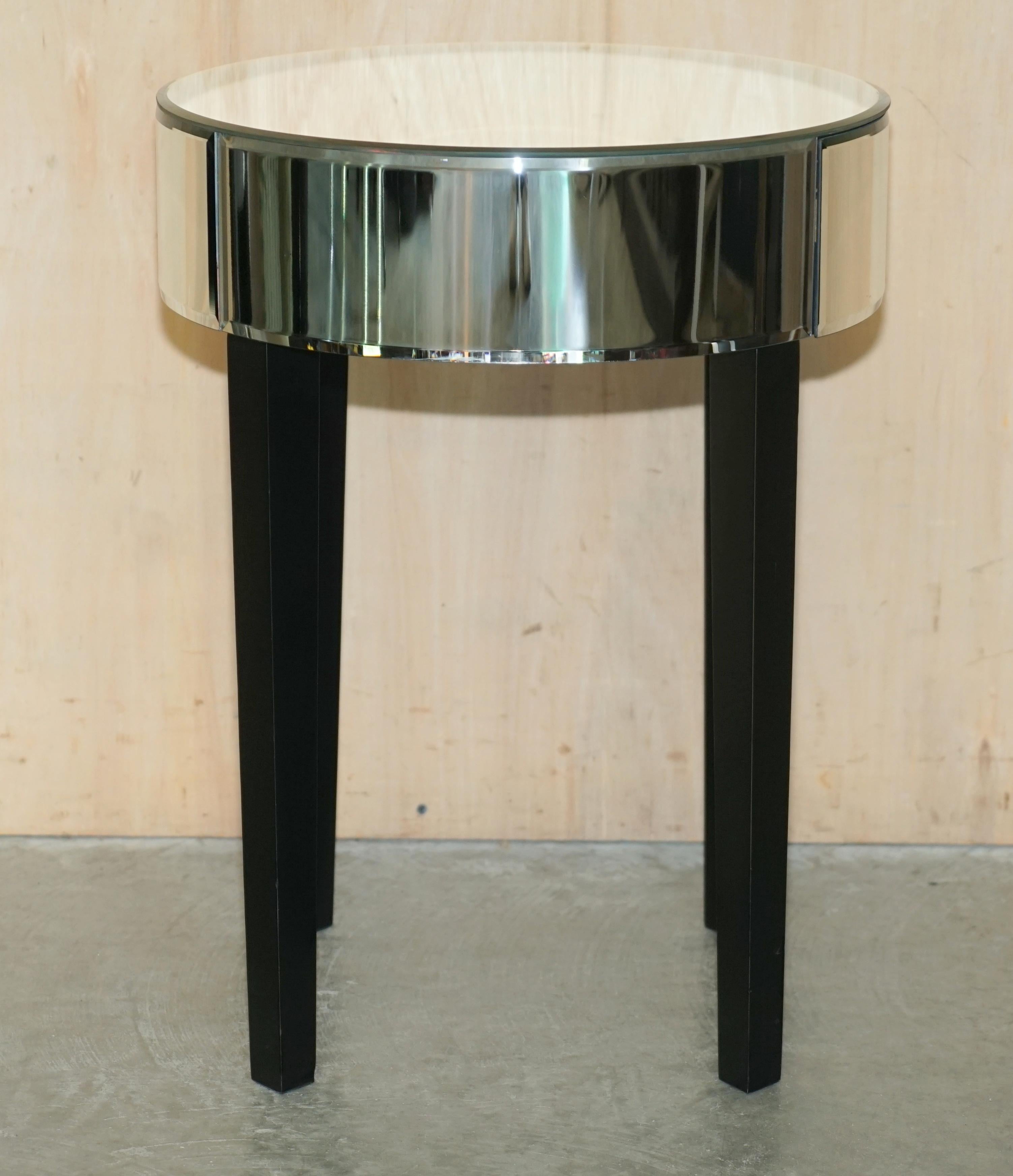 Lovely Mirrored Beveled Glass Singl Drawer Drum Side End Table Part of a Suite For Sale 7
