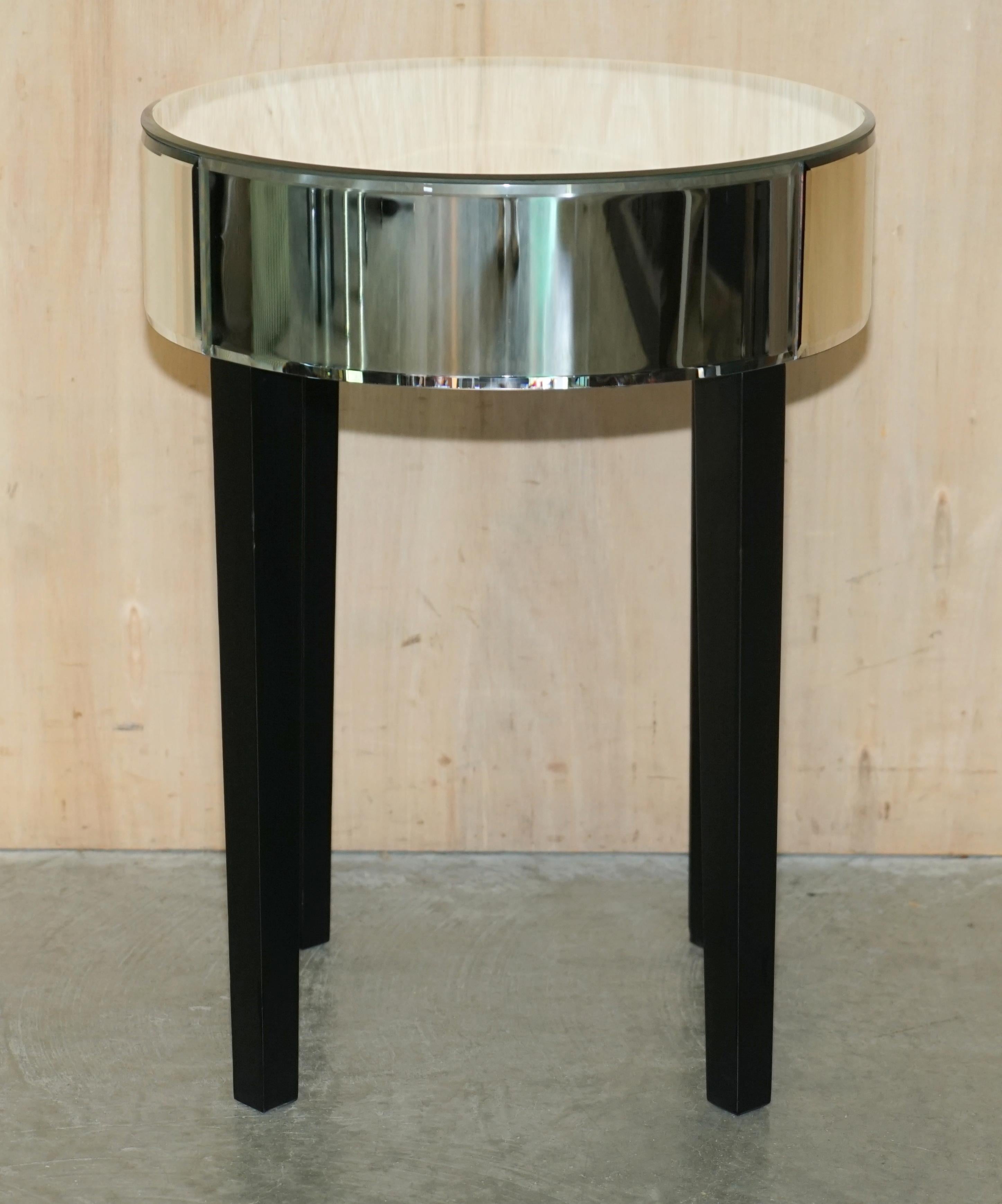 Lovely Mirrored Beveled Glass Singl Drawer Drum Side End Table Part of a Suite For Sale 9