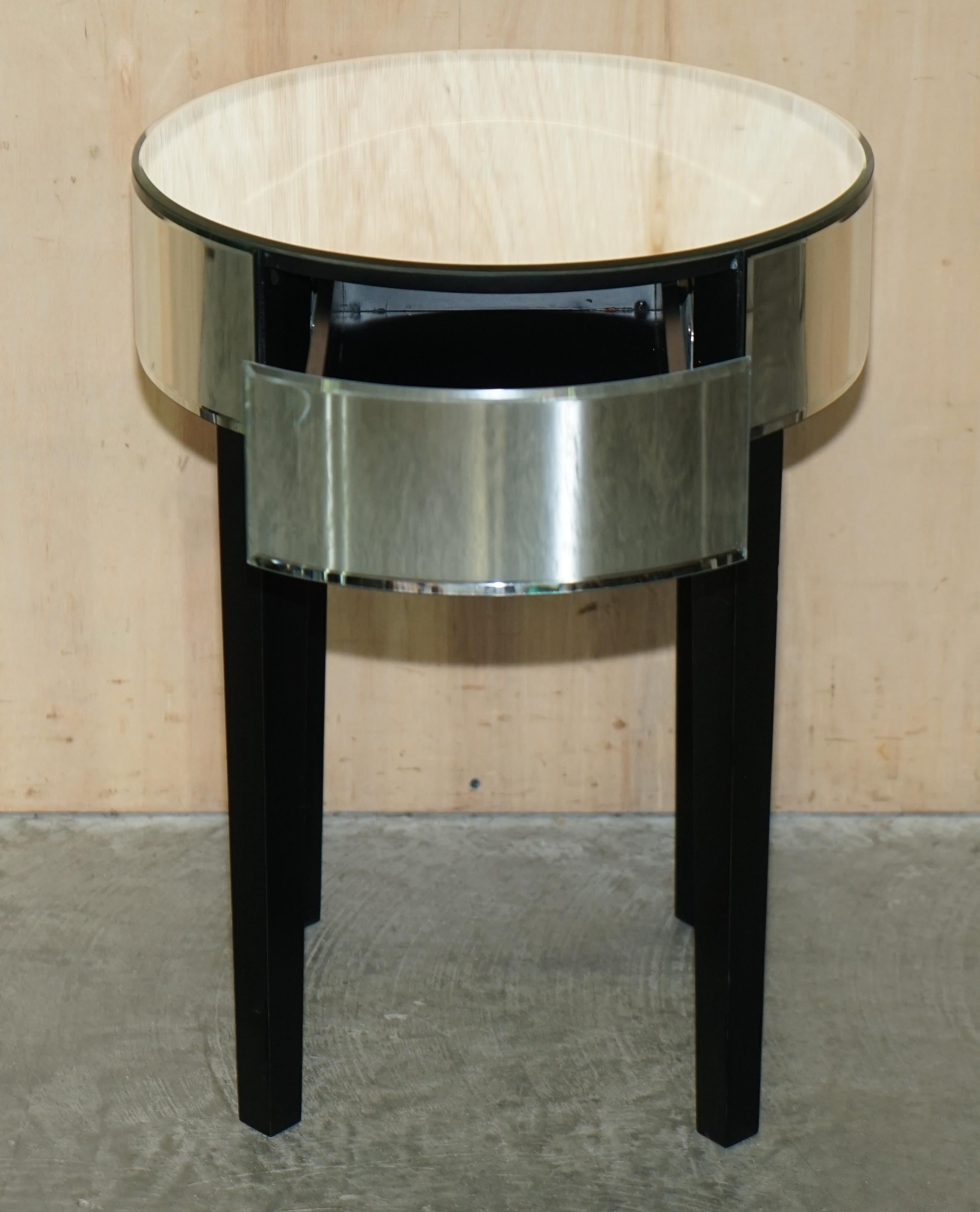 Lovely Mirrored Beveled Glass Singl Drawer Drum Side End Table Part of a Suite For Sale 11