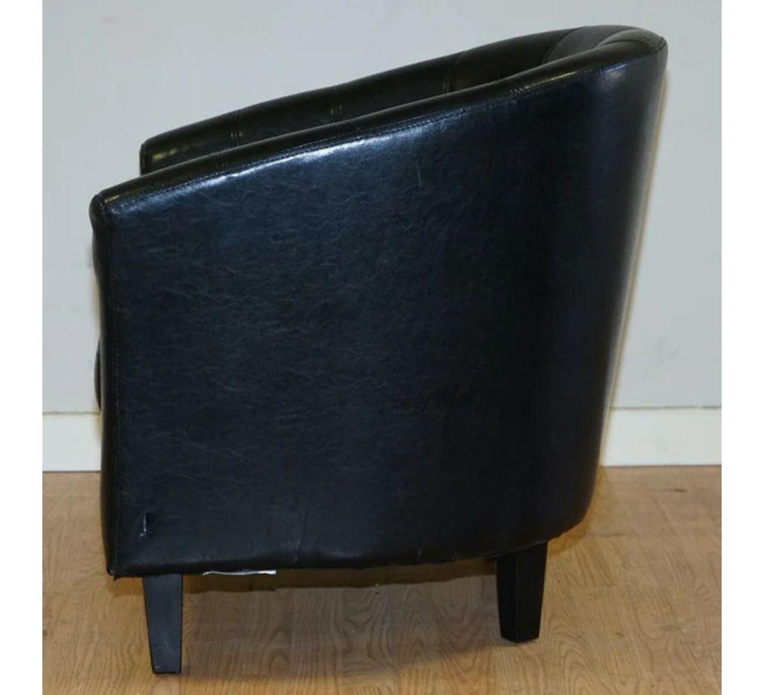 Hand-Crafted Lovely Modern Black Faux Leather Tub Chair For Sale