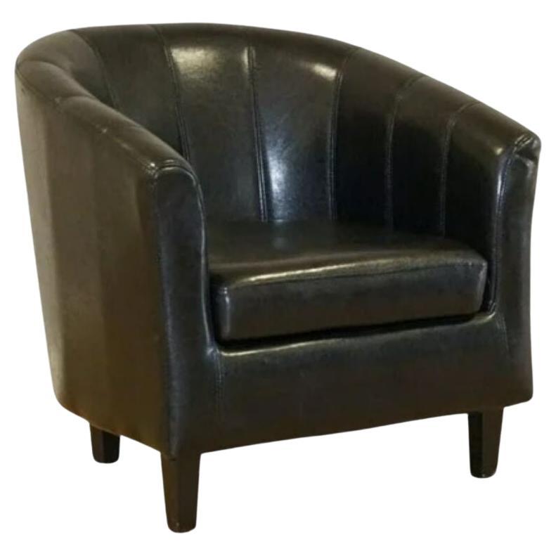 Lovely Modern Black Faux Leather Tub Chair For Sale