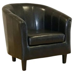 Vintage Lovely Modern Black Faux Leather Tub Chair