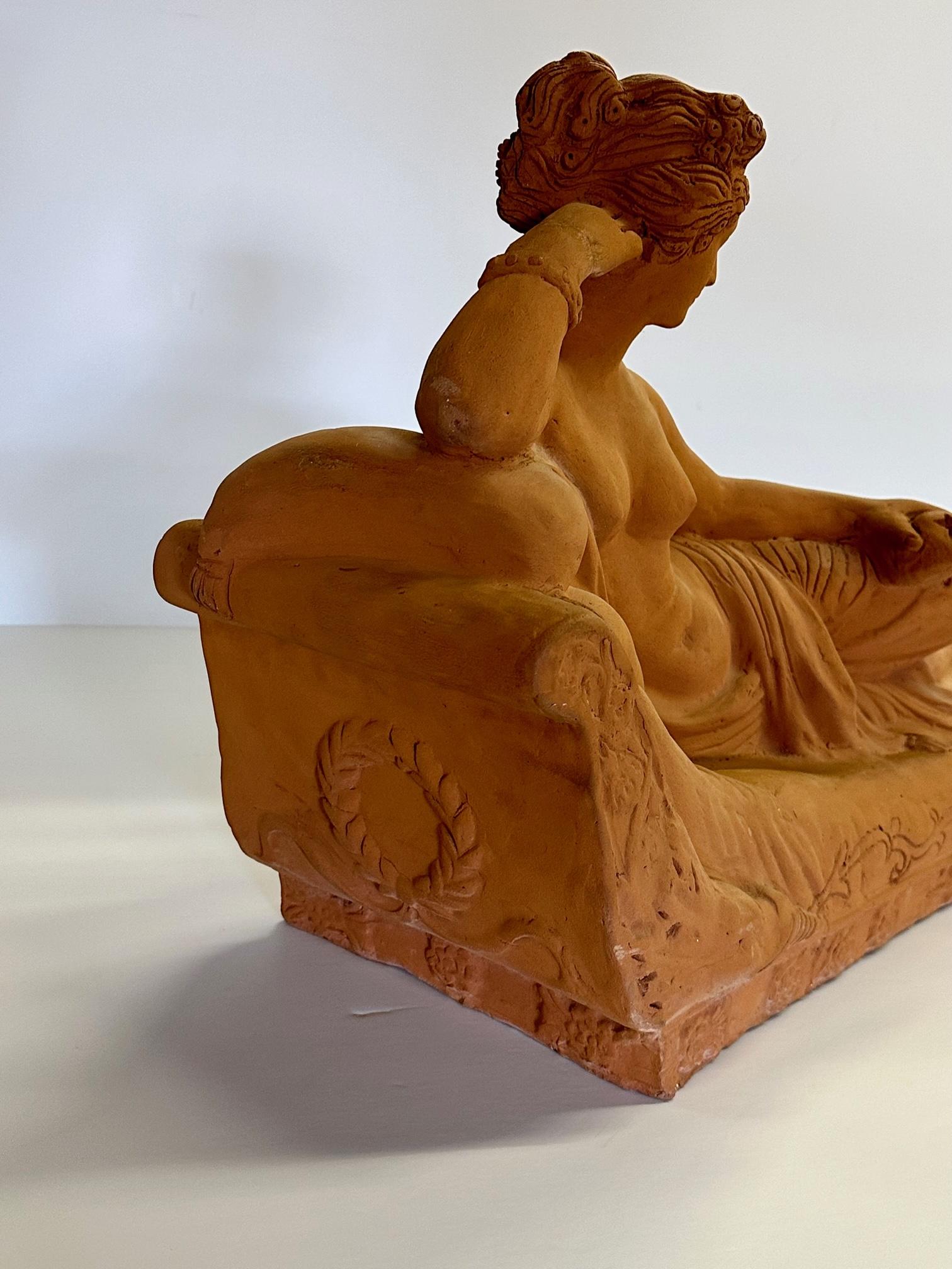Classical Roman Lovely Monumental Terracottta Sculpture of a Classical Reclining Woman