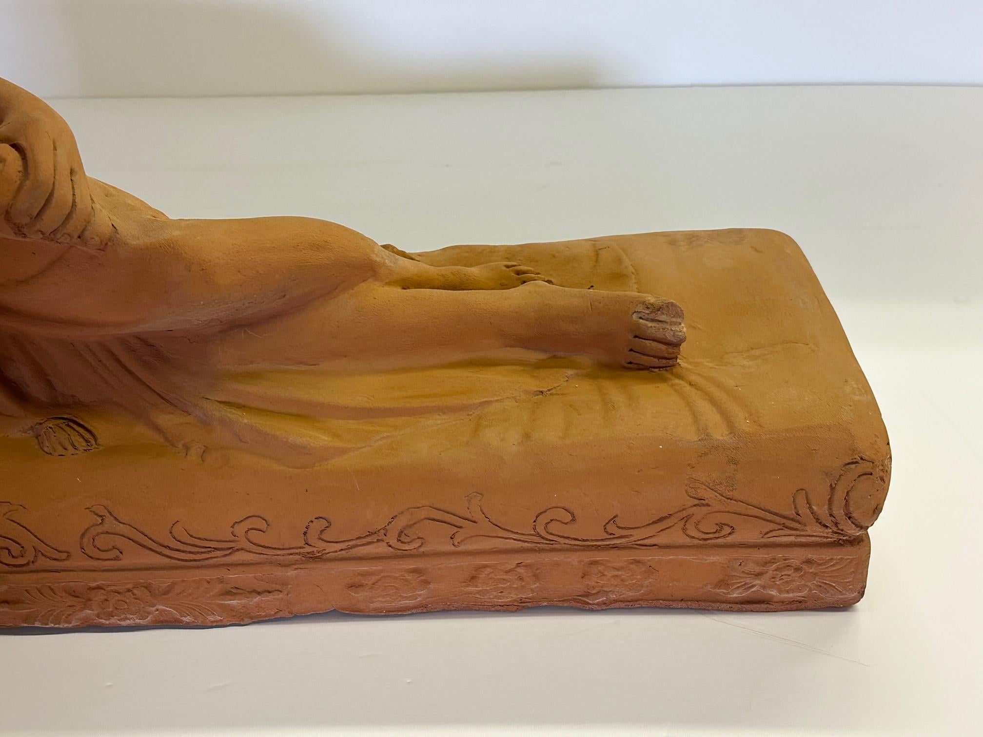 Mid-20th Century Lovely Monumental Terracottta Sculpture of a Classical Reclining Woman