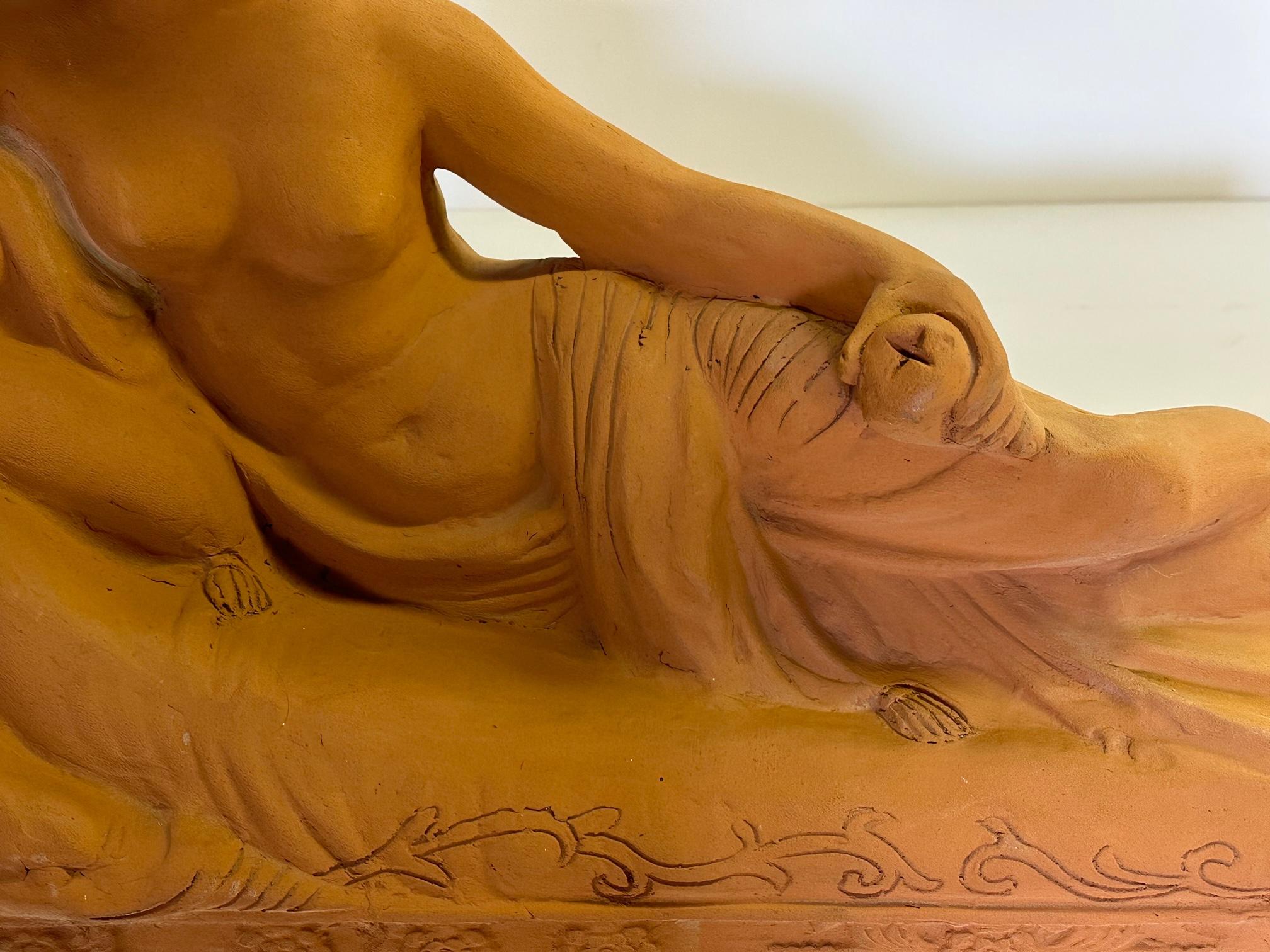 Terracotta Lovely Monumental Terracottta Sculpture of a Classical Reclining Woman
