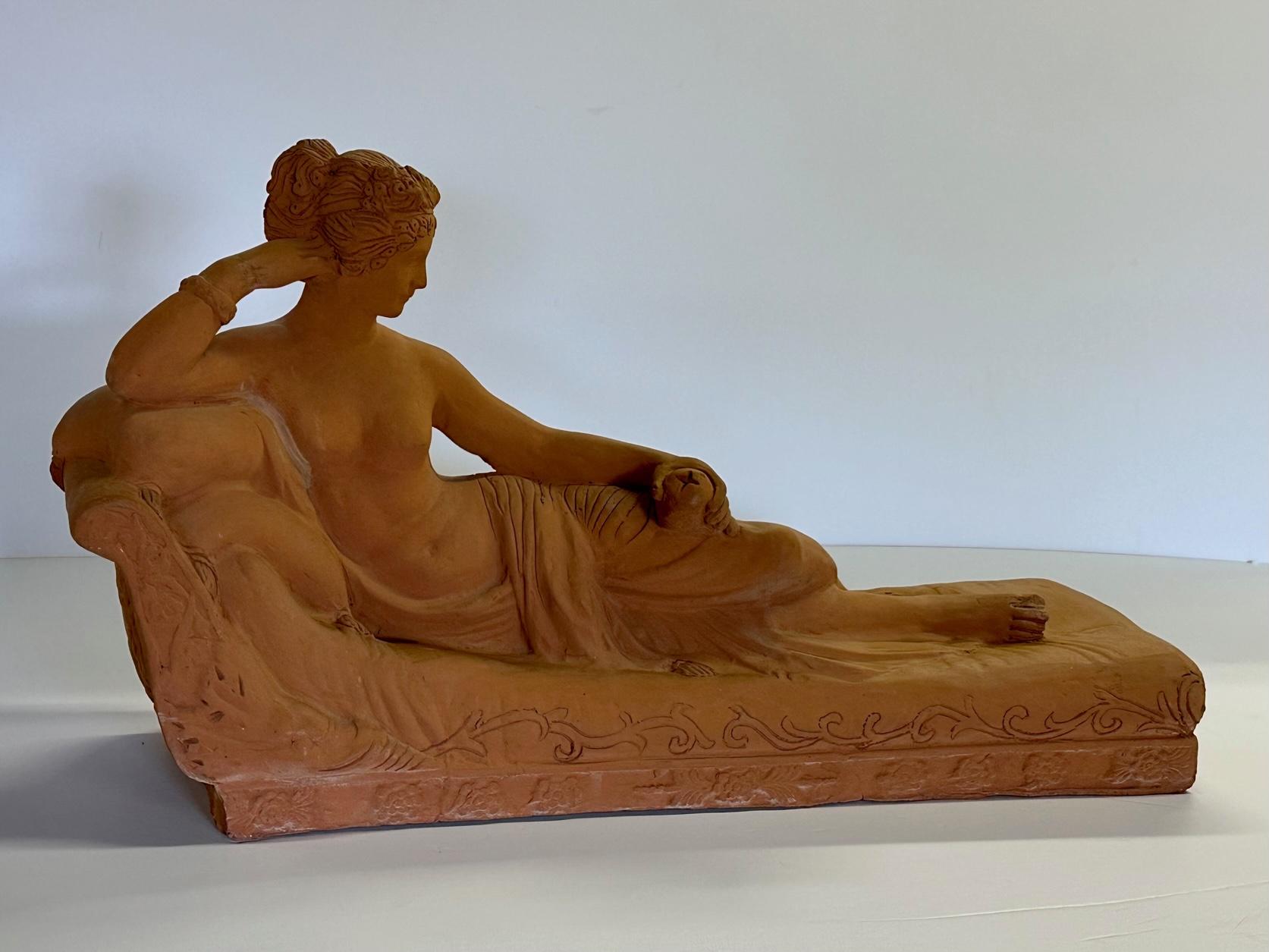 Lovely Monumental Terracottta Sculpture of a Classical Reclining Woman 1