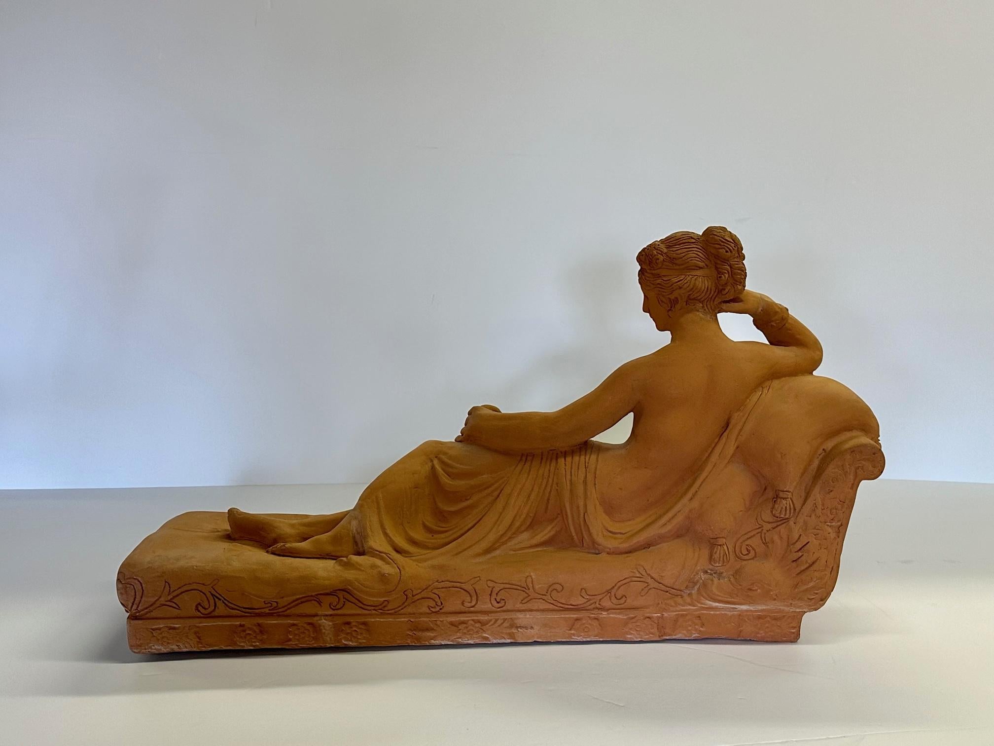 Lovely Monumental Terracottta Sculpture of a Classical Reclining Woman 2