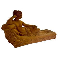Lovely Monumental Terracottta Sculpture of a Classical Reclining Woman