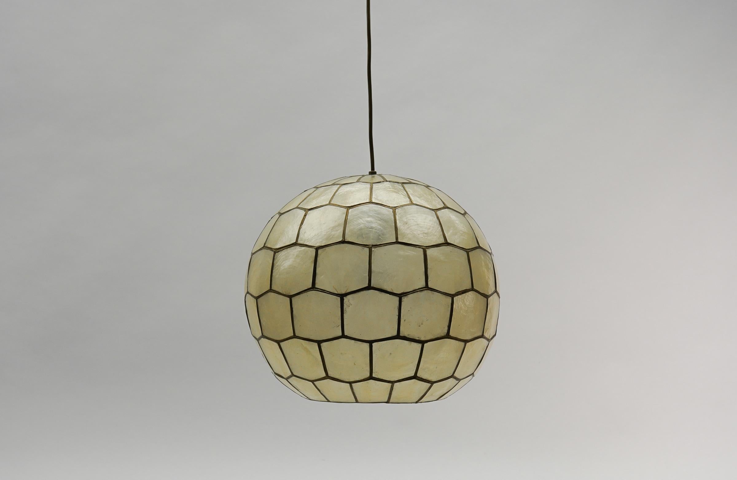 Metal Lovely Mother-of-Pearl Ceiling Ball Lamp, 1960s For Sale