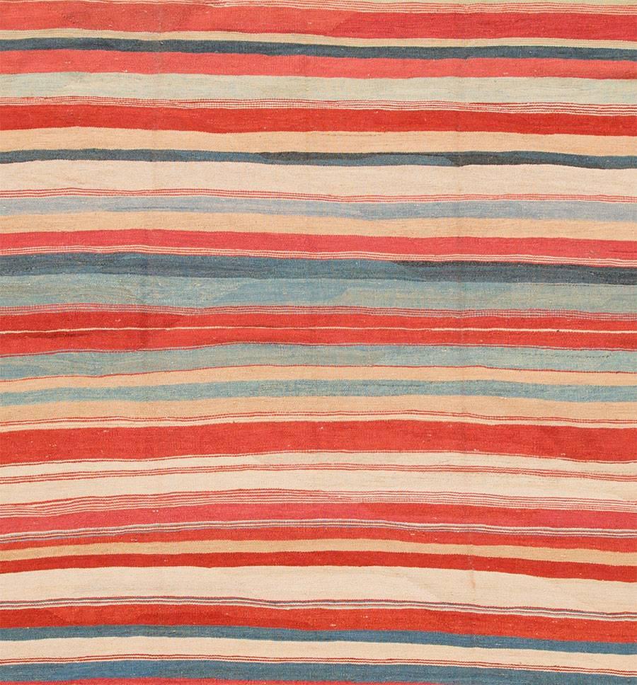 Lovely Multicolored Striped Modern Kilim Rug, 7.09x11 In Excellent Condition For Sale In Norwalk, CT