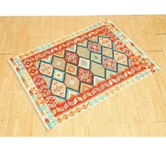 Lovely Multicoloured Vintage Geometric Kilim Aztec Rug