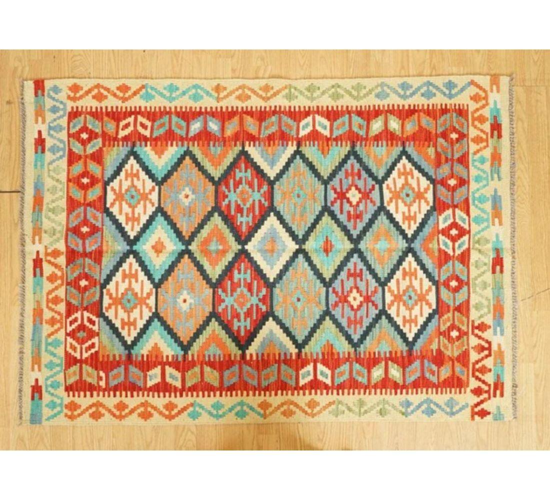 British Lovely Multicoloured Vintage Geometric Kilim Aztec Rug For Sale