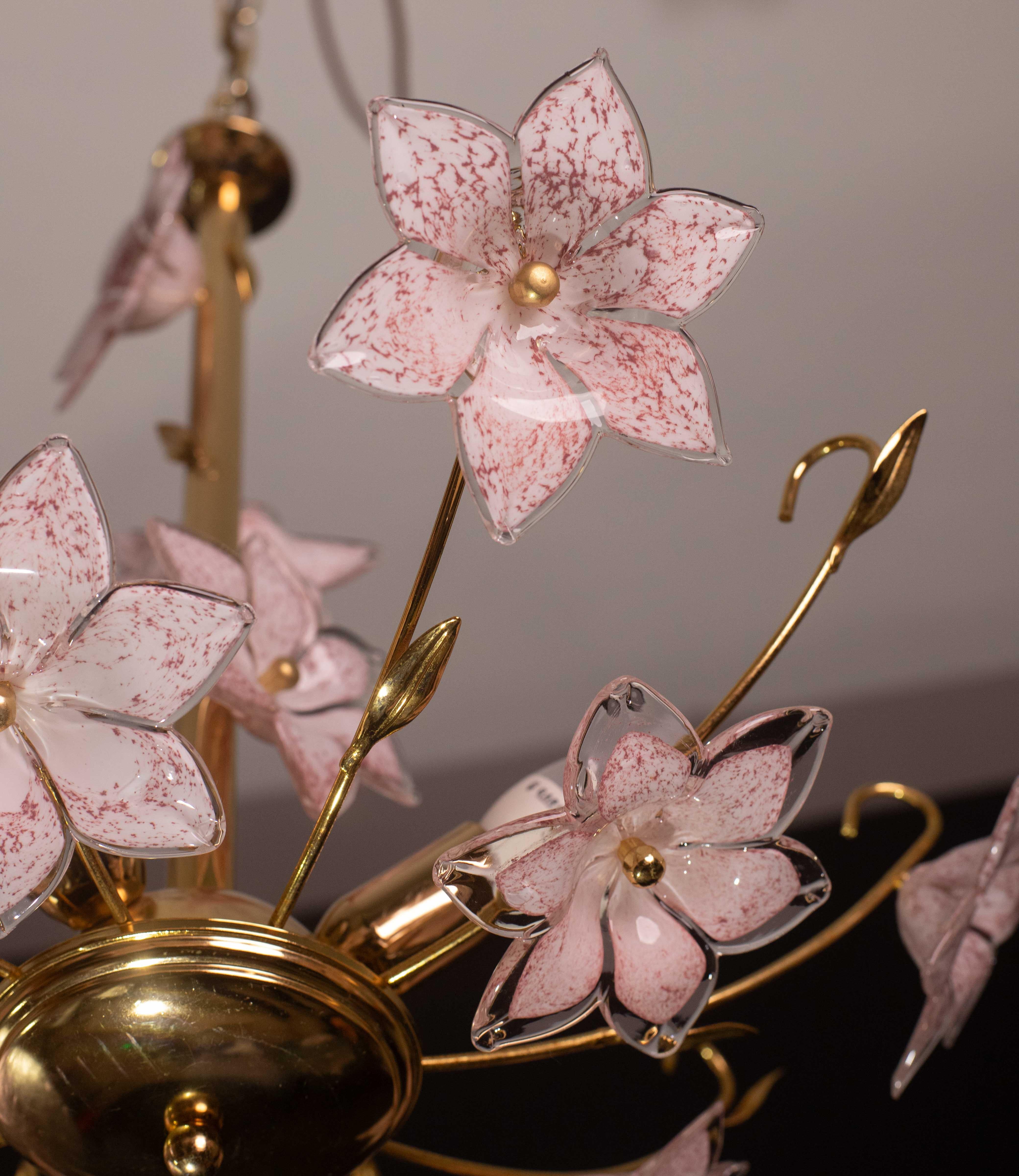 Grazioso lampadario di Murano Fiori rosa, 1970 in vendita 6