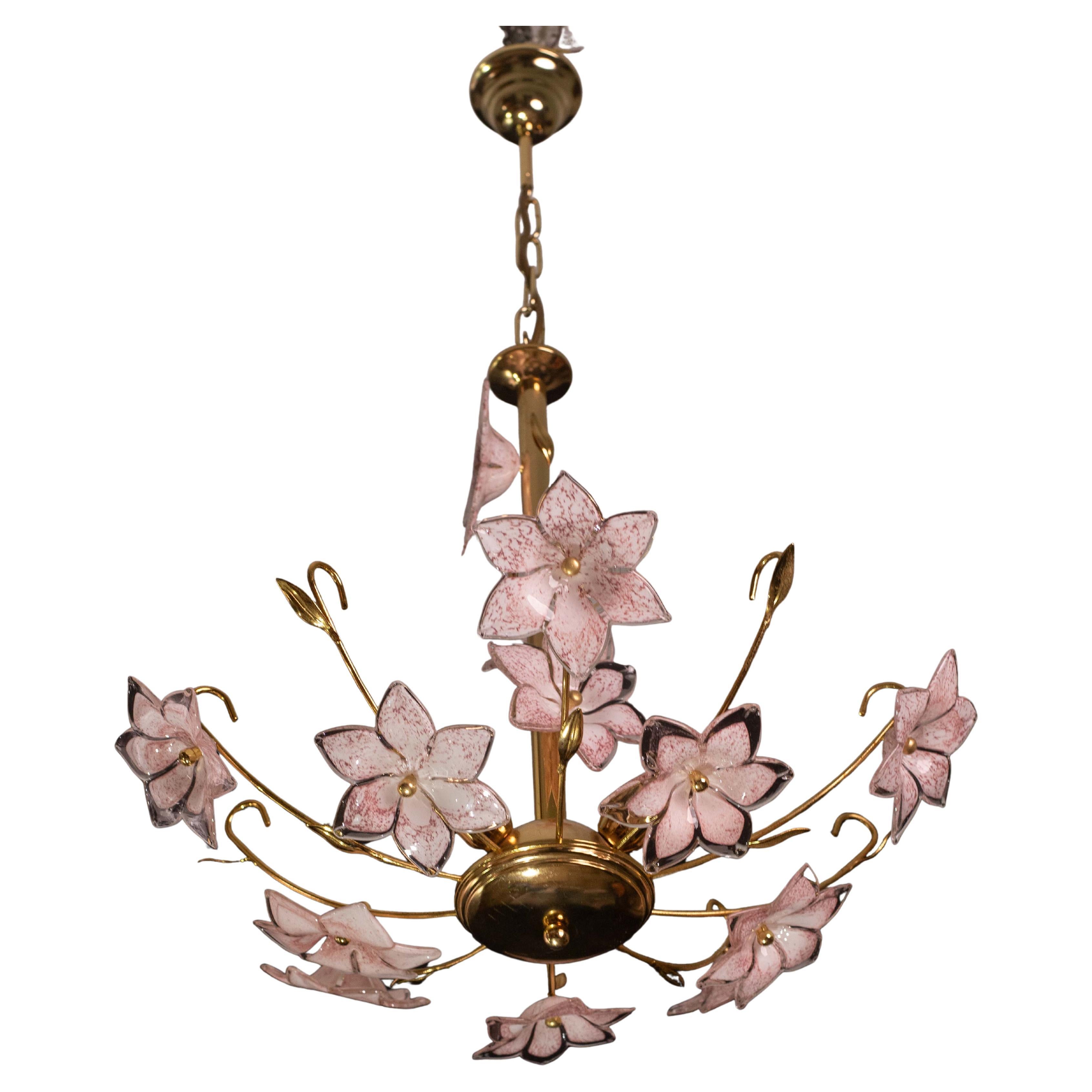 Lovely Murano Chandelier Pink Flowers, 1970