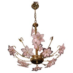 Lovely Murano Chandelier Pink Flowers, 1970