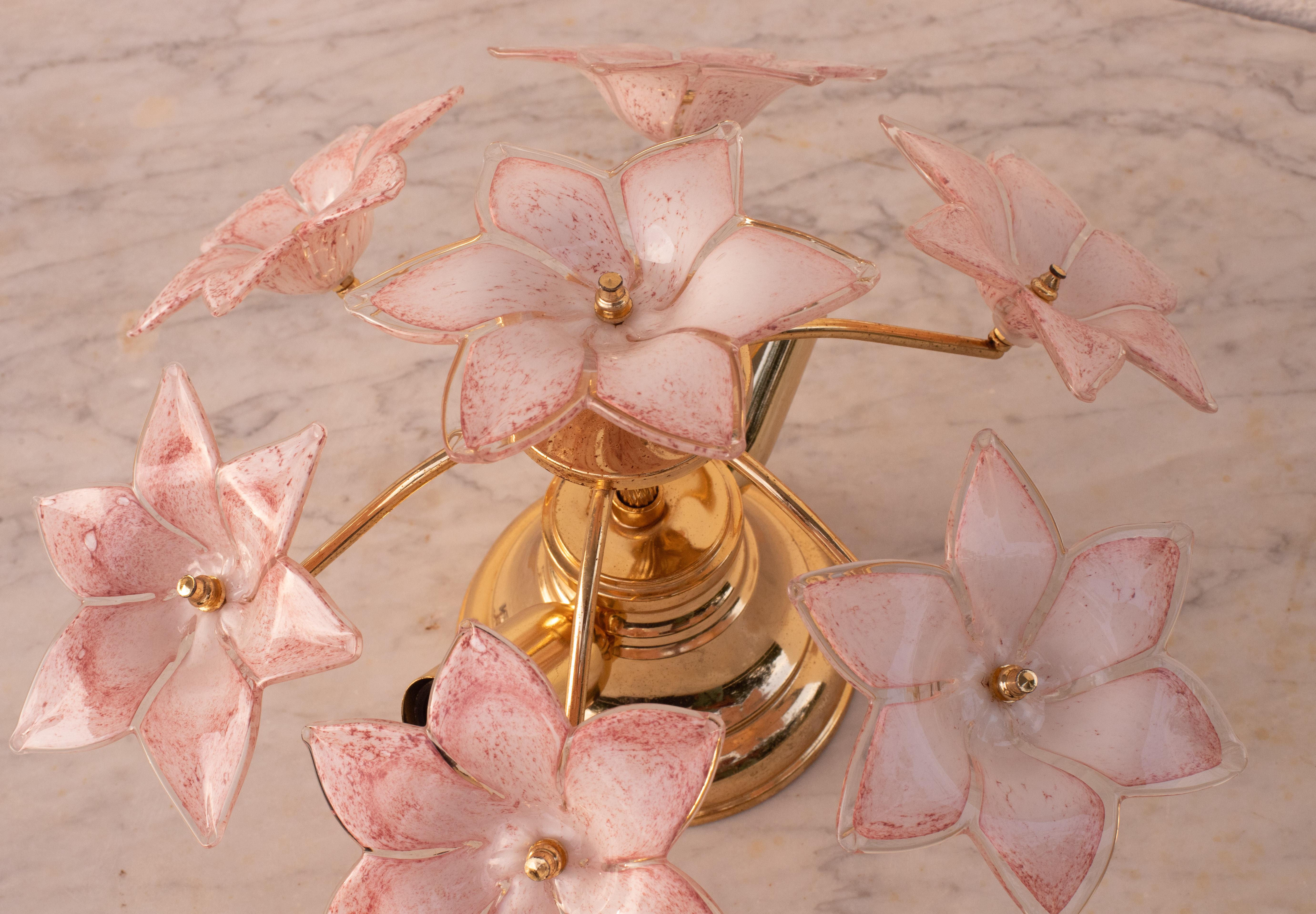 Preciosa lámpara de techo vintage de Murano Flores rosas, años 70 en Bueno estado para la venta en Roma, IT