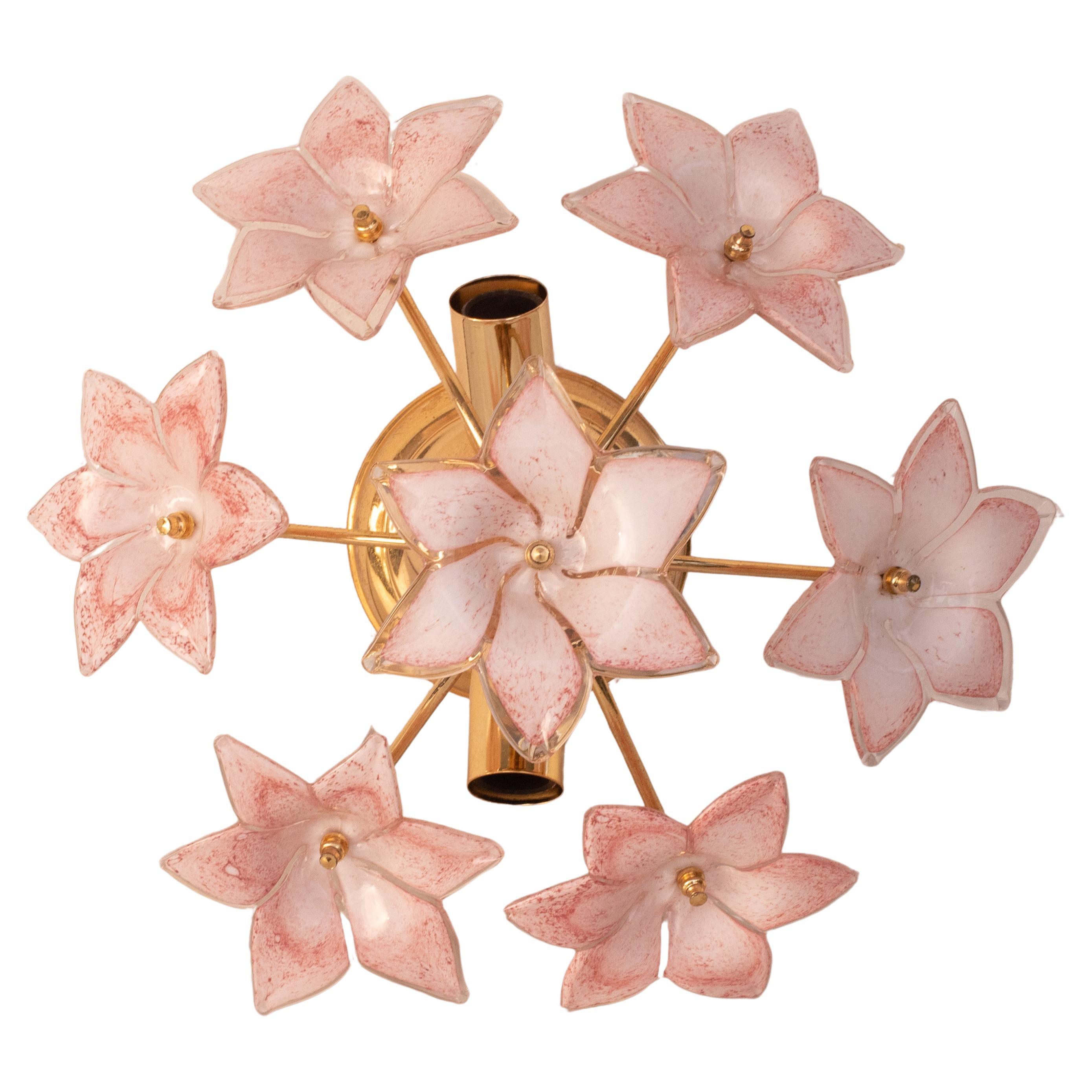 Lovely Murano Vintage Ceiling Light Pink Flowers, 1970s