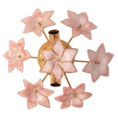 Lovely Murano Vintage Ceiling Light Pink Flowers, 1970s
