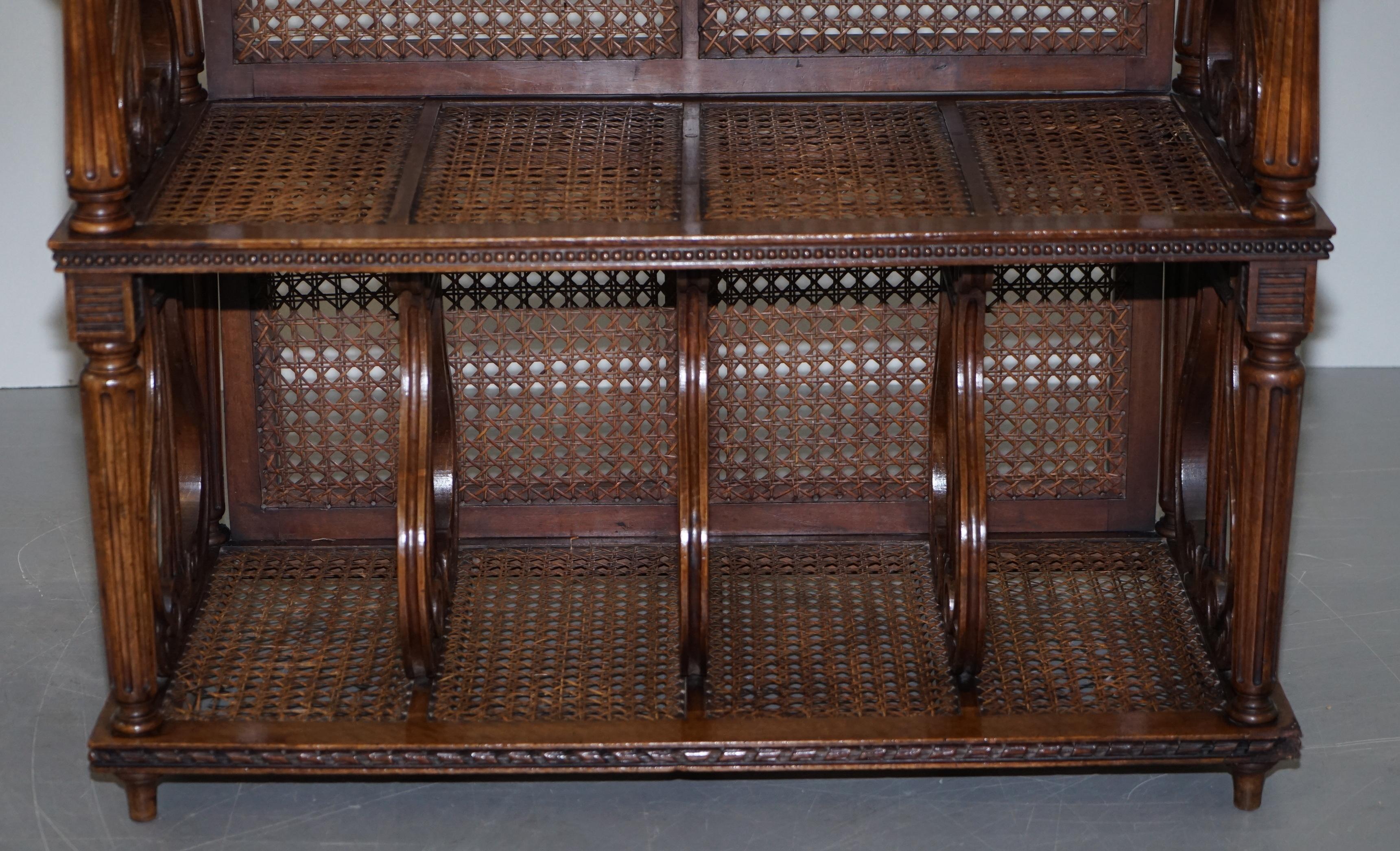 Lovely Musically Inspired French Walnut Étagère Bookcase Whatnot Bergere Rattan For Sale 4
