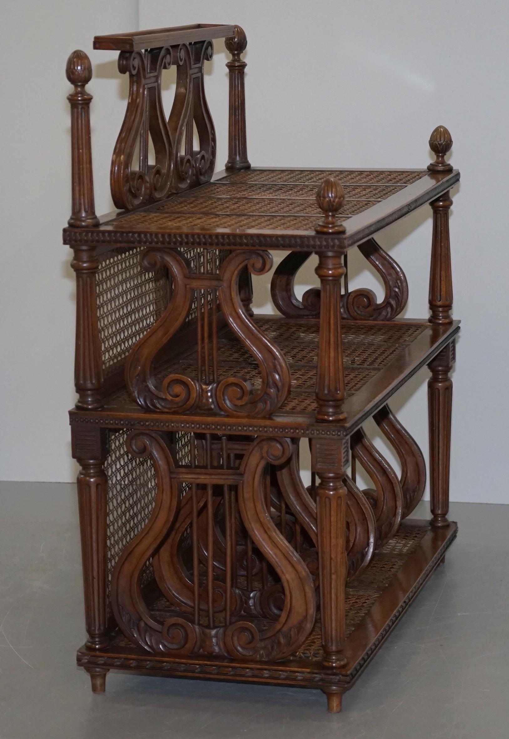 Lovely Musically Inspired French Walnut Étagère Bookcase Whatnot Bergere Rattan For Sale 6